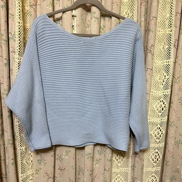 Anthropologie Oversized Ribbed Light Blue Boatneck Sweater XS - Picture 4 of 4